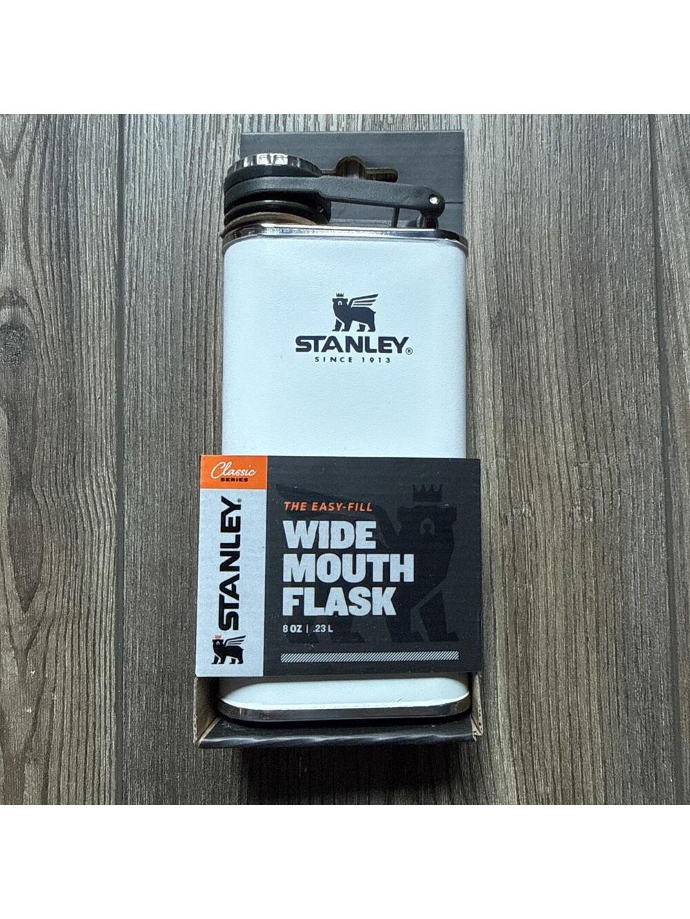 STANLEY Classic 6.5" Easy fill wide mouth Flask 8 oz Stainless Steel White, NWT